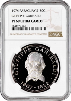 Парагвай 150 гуарани 1974, NGC PF69 UC, "Джузеппе Гарибальди" Top Pop 1/0