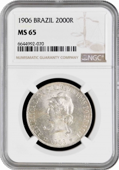 Бразилия 2000 рейсов 1906 г., NGC MS65, "Первая Республика (1889 - 1942)"