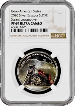 Эквадор 1 сукре 2020 г., NGC PF69 UC, "Иберо-Америка - Трансэквадорская железная дорога"