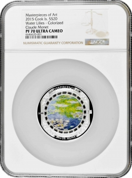 Острова Кука 20 долларов 2015 г., NGC PF70 UC, "Шедевры искусства - Кувшинки"