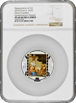 Острова Кука 20 долларов 2018 г., NGC PF69 UC, "Шедевры искусства - Распятие Христа"