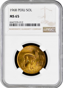 Перу 1 соль 1968 г., NGC MS65, "Республика Перу (1918 - 1985)"  Pop 3/4