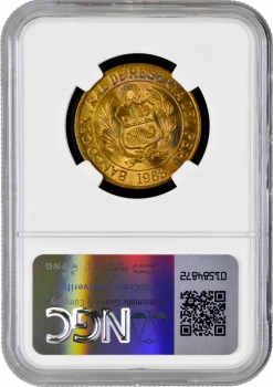 Перу 1 соль 1968 г., NGC MS65, "Республика Перу (1918 - 1985)"  Pop 3/4
