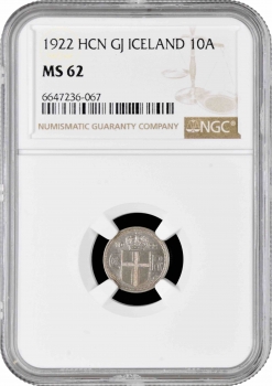 Исландия 10 эйре 1922 г. HCN GJ, NGS MS62, "Король Кристиан X (1922 - 1943)"