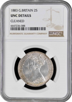 Великобритания 2 шиллинга (флорин) 1883 г., NGC UNC Det., "Королева Виктория (1838 - 1901)"