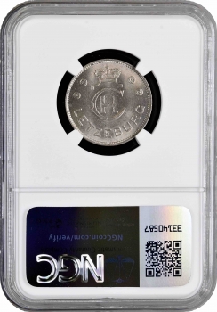Люксембург 1 франк 1939 г., NGC MS63, "Великая герцогиня Шарлотта (1918 - 1964)"