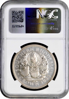 Южная Родезия 1 крона 1953 г., NGC PF64, "100 лет со дня рождения Сесиля Родса"