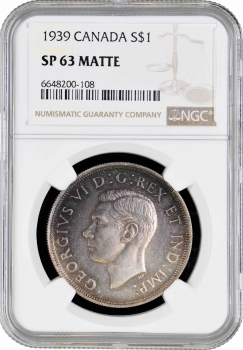 Канада 1 доллар 1939 г., NGC SP63 MATTE, "Королевский визит в Оттаву"