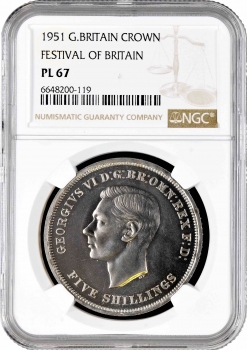 Великобритания 1 крона 1951 г., NGC PL67, "Король Георг V (1910 - 1936)" Top Pop 4/0