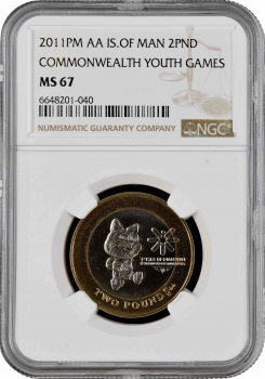 Остров Мэн 2 фунта 2011 г., NGC MS67, "IV Молодежные Игры Содружества"