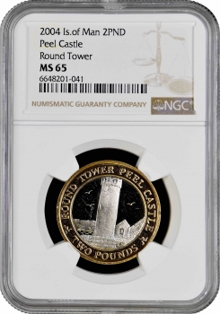 Остров Мэн 2 фунта 2004 г., NGC MS65, "Круглая башня замка Пил" Top Pop 2/0