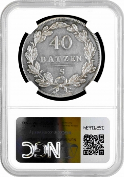 Швейцария 40 батценов 1798 г. S, NGC AU Det., "Гельветическая Республика (1798 - 1803)"