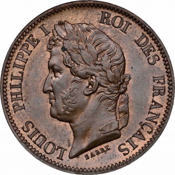 Франция 5 сантимов 1840 г., NGC MS65 BN ESSAI, "Император Луи-Филипп I (1852 - 1870)" Top Pop