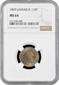 Ямайка 1 фартинг 1893 г., NGC MS64, "Королева Виктория (1869 - 1901)"