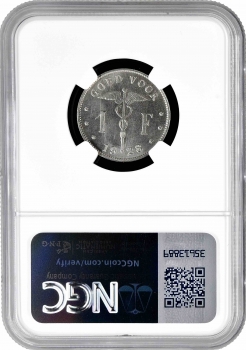 Бельгия 1 франк 1928 г. Flemish, NGC MS64, "Король Альберт I (1910 - 1934)" Top Pop 1/0