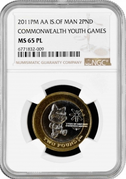 Остров Мэн 2 фунта 2011 г., NGC MS65 PL, "IV Молодежные Игры Содружества"