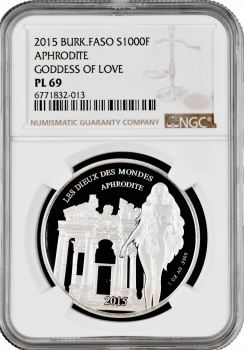 Буркина Фасо 1000 франков 2015 г., NGC PL69, "Боги мира - Афродита" Top Pop