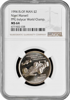 Остров Мэн 2 фунта 1994 г., NGC MS64, "Чемпион PPG IndyCar 1993 - Найджел Мэнселл"