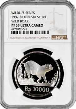 Индонезия 10000 рупий 1987 г., NGC PF69 UC, "Бабируса"