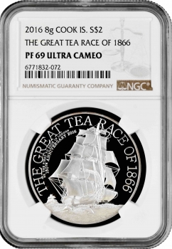 Острова Кука 2 доллара 2016 г., NGC PF69 UC, "Великая чайная гонка 1866"