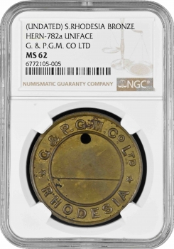 Южная Родезия Бронзовый жетон без даты, NGC MS62, "G & P.G.M. Co Ltd"