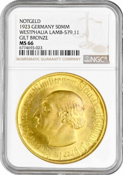 Вестфалия 10000 марок 1923 г., NGC MS66 NOTGELT, "Фрайгерр фон Штейн"