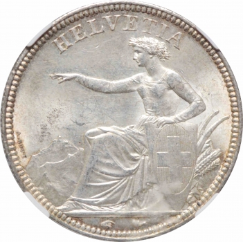 Швейцария 5 франков 1851 г. A, NGC MS63, "Швейцарская Конфедерация (1850 - 1916)"
