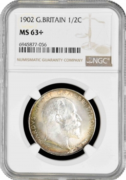 Великобритания 1/2 кроны 1902 г., NGC MS63+, "Король Эдуард VII (1902 - 1910)"