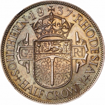 Южная Родезия 1/2 кроны 1937 г., NGC MS64, "Колония Великобритании (1932 - 1955)"