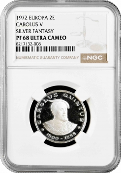 Панъевропейский союз 2 экю 1972, NGC PF68 UC, "Карл Квинт (1500 - 1558)" Top Pop