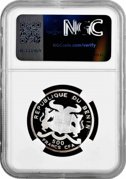 Бенин 500 франков 2005 г., NGC PR69 UC, "Вольфганг Амадей Моцарт" Top Pop 2/0