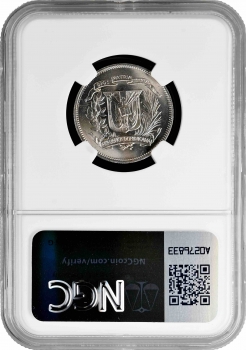 Доминикана 25 сентаво 1967 г., NGC MS66, "Доминиканская Республика (1937 - 2023)"