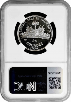 Гаити 25 гурдов 1974 г., NGC PF67 UC, "200 лет США"
