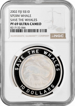 Фиджи 1 доллар 2002 г., NGC PF69 UC, "Сохраните китов: Кашалот" Top Pop