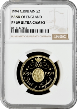 Великобритания 2 фунта 1994 г., NGC PF69 UC, "300 лет Банку Англии"