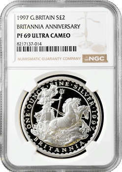 Великобритания 2 фунта 1997 г., NGC PF69 UC, "10-летие выпуска серии Британия"