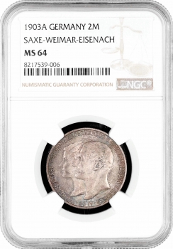 Саксен-Веймар-Ейзенах 2 марки 1903 р. A, NGC MS64, "Весілля Вільгельма та Кароліни"