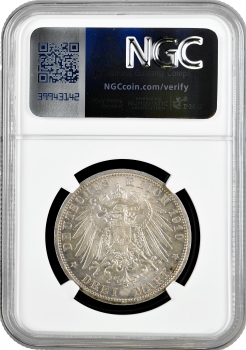 Любек 3 марки 1910 р. A, NGC MS66, "Вільний місто Любек (1871 - 1918)"