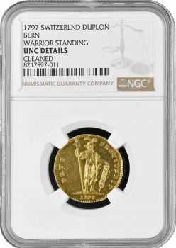 Швейцарские кантоны 1 дуплон 1797 г., NGC UNC Det., "Кантон Берн (1797 - 1850)"