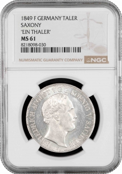 Саксонія 1 талер 1848 F, NGC MS61, "Король Фрідріх Август II (1836 - 1854)" Top Pop