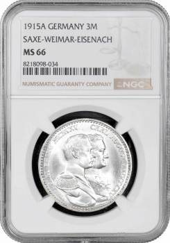 Саксен-Веймар-Ейзенах 3 марки 1915 р. A, NGC MS66, "100 років Великим герцогам"