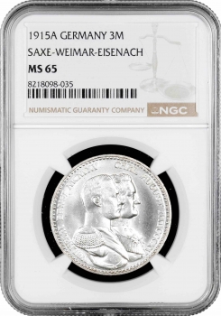 Саксен-Веймар-Ейзенах 3 марки 1915 р. A, NGC MS65, "100 років Великим герцогам"