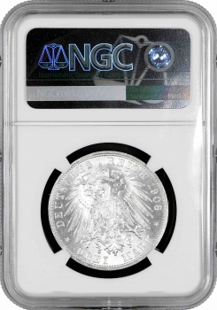 Саксен-Мейнинген 3 марки 1908 г. D, NGC MS63, "Герцог Георг II (1866 - 1914)"