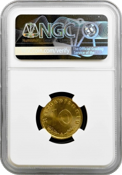 Німеччина - Третій рейх 10 рейхспфеннігів 1938 A, NGC MS65, "Нацистська Німеччина (1933 - 1945)"