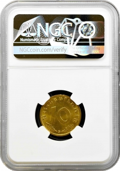 Німеччина - Третій рейх 10 рейхспфеннігів 1938 G, NGC MS64, "Нацистська Німеччина (1933 - 1945)"