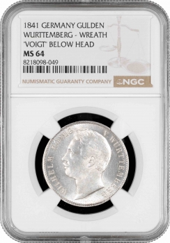 Вюртемберг 1 гульден 1841, NGC MS64, "Король Вільгельм I (1816 - 1864)" Top Pop 1/