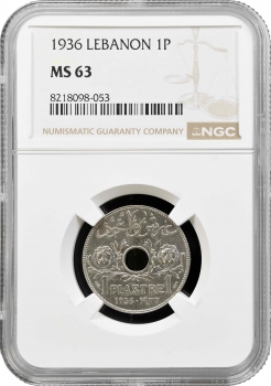 Ліван 1 піастр 1936, NGC MS63, "Французький протекторат (1924 - 1941)"