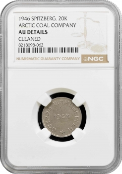 Шпіцберген 20 копійок 1946 р., NGC AU Details, "Арктиквугілля (1946 - 2017)"