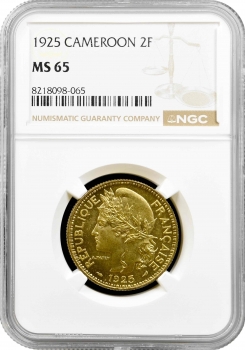 Камерун 2 франка 1925 р., NGC MS65, "Підопічна територія ООН (1924 - 1948)"