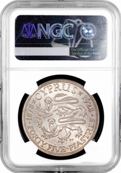 Кіпр 45 піастрів 1928 р., NGC MS62, "50 років англійському Кіпру"